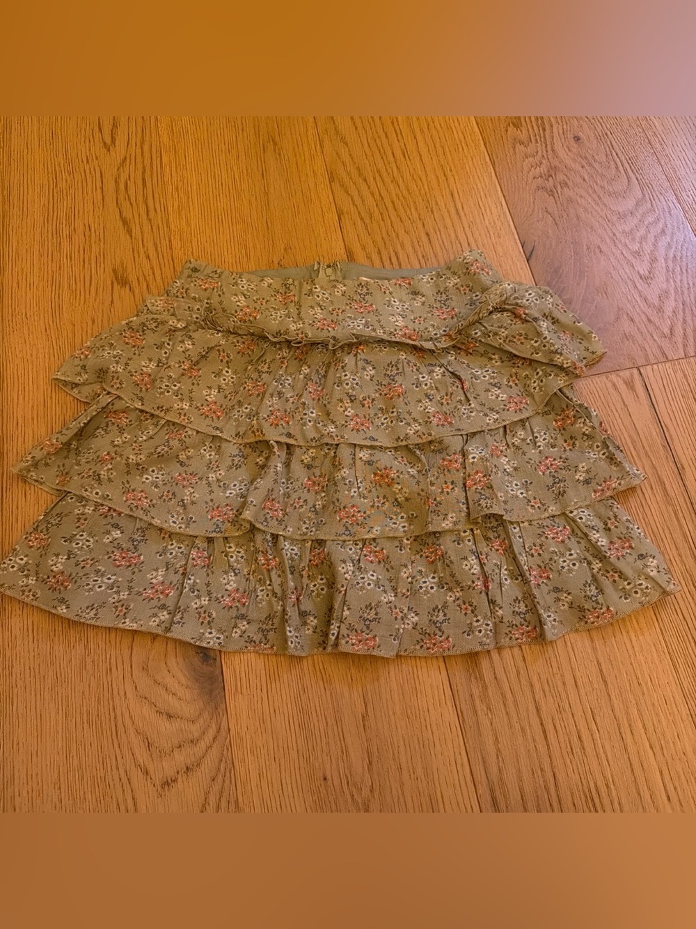 Floral Tiered Ruffle Skirt - Olive Green